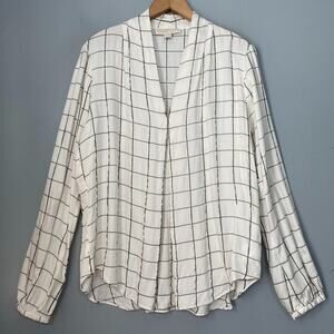 Michael Kors Shirt Size XL Ivory Windowpane Plaid White Metallic Gold Popover